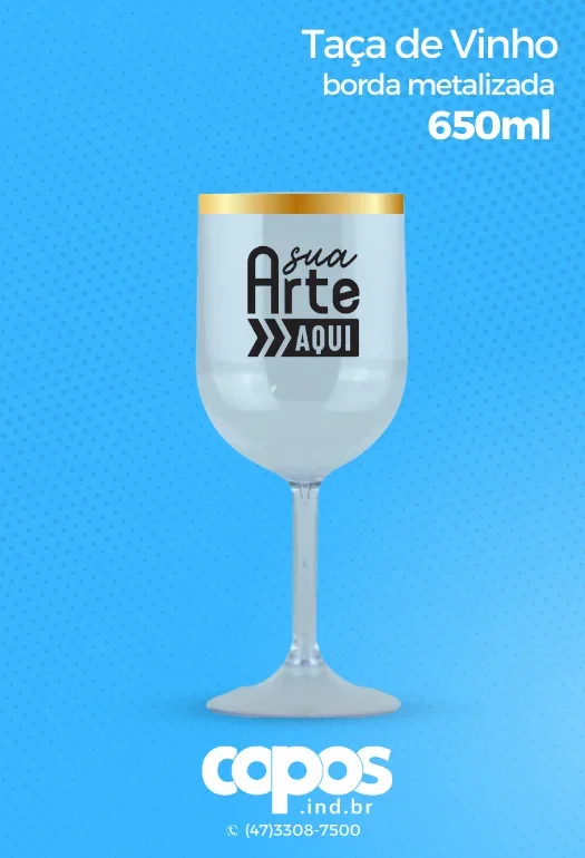 Ta&ccedil;a de Vinho borda metalizada